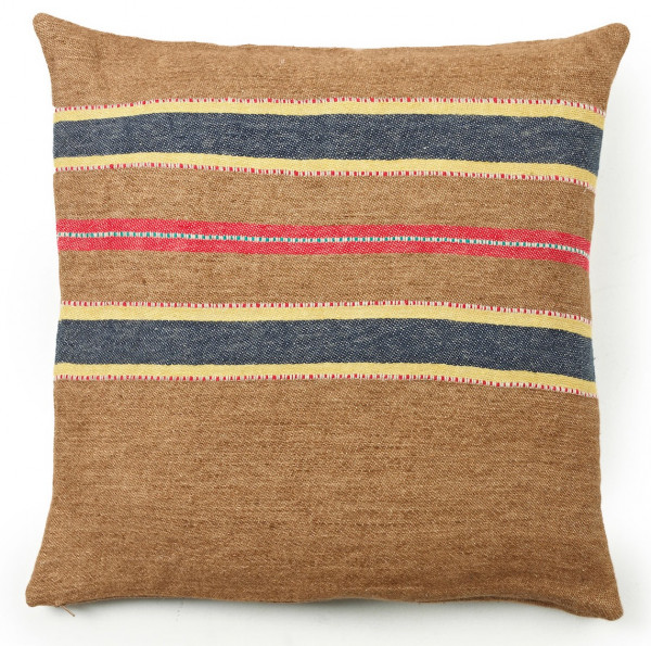 Libeco Kissenbezug Camp Stripe cognac/blau/gelb/rot