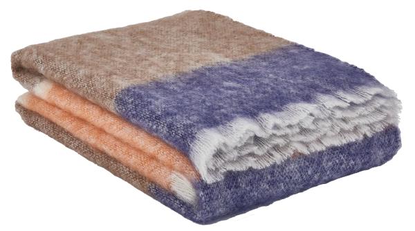 Wolldecke Mohair Streifen braun/orange/blau
