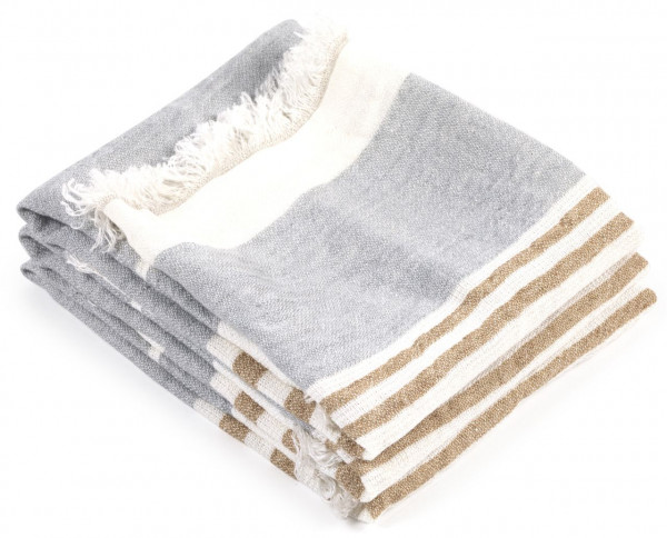 Libeco Leinenplaid Ash Stripe stone/weiß/beige