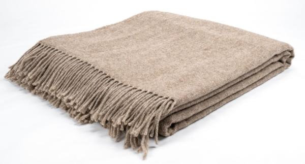 Wolldecke Merino Classic braun mit braunen Fransen
